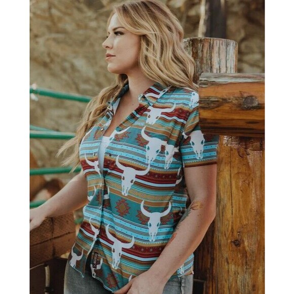 DIXXON Flannel Womens Sz L Tolleson Bamboo Party Shirt Southwestern Aztec BNIB - Picture 3 of 3